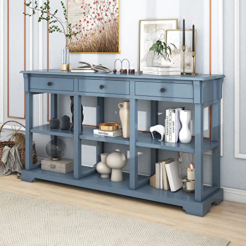Merax Teal Blue Console Table with Drawer