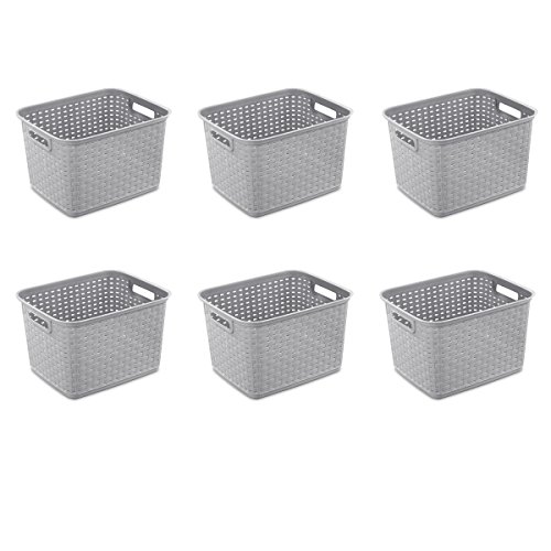 Plastic Weave Storage Baskets, 6-Pack, Gray