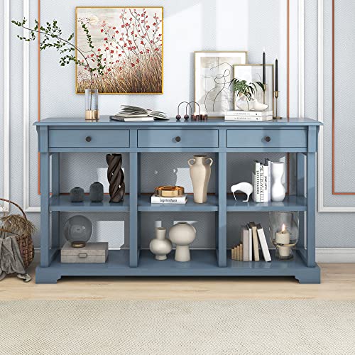 Merax Teal Blue Console Table with Drawer