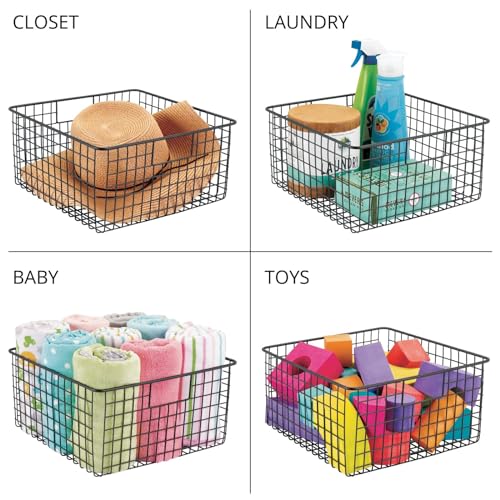 mDesign Metal Wire Storage Basket Organizer - 4 Pack