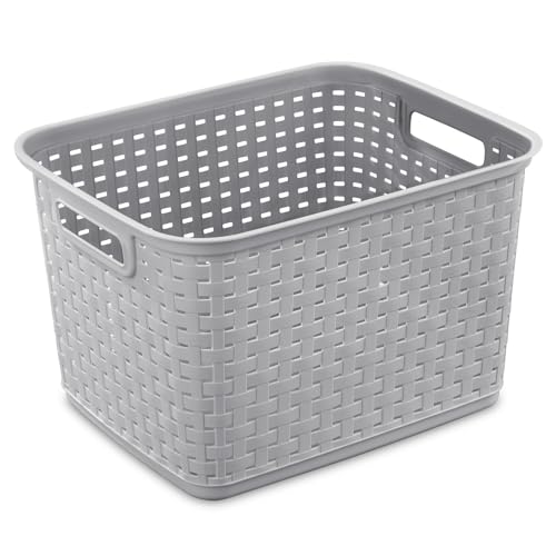 Plastic Weave Storage Baskets, 6-Pack, Gray