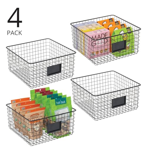 Square Steel Storage Baskets for Kitchen Pantry, Cabinet