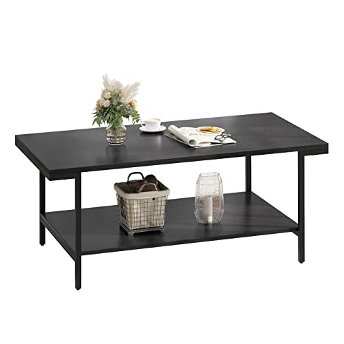 Rustic Coffee Table with Storage Shelf - Black