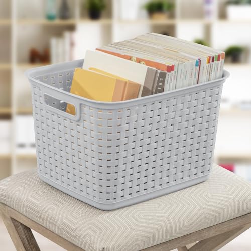 Plastic Weave Storage Baskets, 6-Pack, Gray