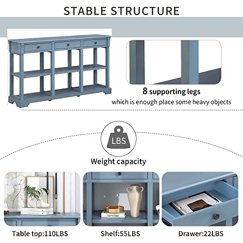 Merax Teal Blue Console Table with Drawer