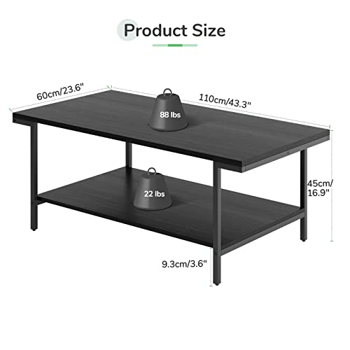 Rustic Coffee Table with Storage Shelf - Black