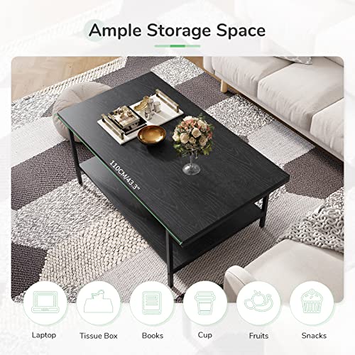 Rustic Coffee Table with Storage Shelf - Black