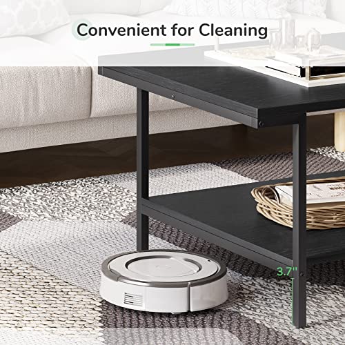 Rustic Coffee Table with Storage Shelf - Black