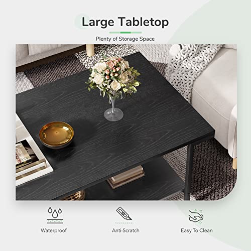 Rustic Coffee Table with Storage Shelf - Black