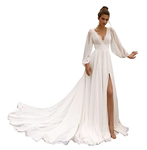 2023 V Neck Chiffon Wedding Dress for Bride