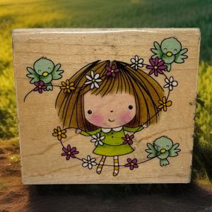 Penny Black FLOWERS FOR MINI GIRL BIRDS Stamp