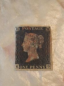Rare First Penny Black Postage Stamp "K,D