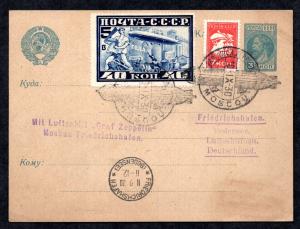 1930 Zeppelin Flight Postcard Moscow to Germany