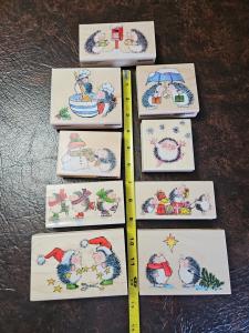 Hedgehog Rubber Stamp Lot - 9 Vintage Designs