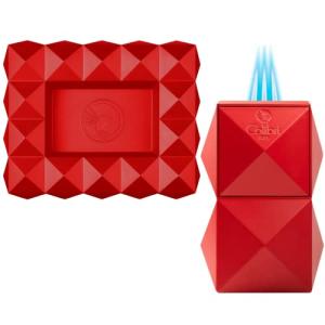Red Colibri Quasar Ashtray and Triple Flame Lighter