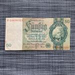 1933 Germany 50 Mark Banknote WWII Memorabilia