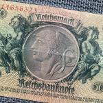 1933 Germany 50 Mark Banknote WWII Memorabilia