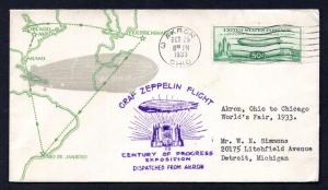 1933 Graf Zeppelin Flight Akron to Chicago Collectible