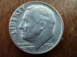 1974 Roosevelt Dime No Mint Mark "W