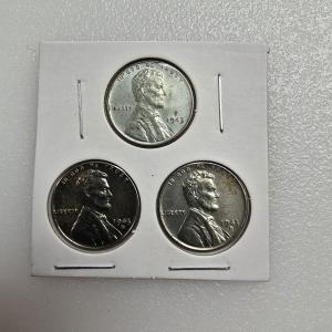 1943 Steel Wheat Lincoln Cent 3 Coin Set