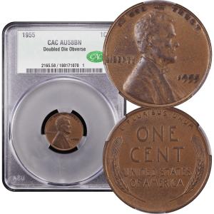 1955 Doubled Die Lincoln Cent 1c AU58 BN