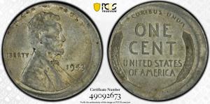1943 Lincoln Wheat Cent Off-Center Error Coin