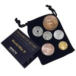 WW2 Currency - 6 Historic Coins in Velvet Bag