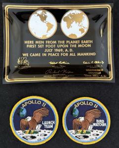 Apollo 11 Moon Landing Glass Plate & Patches