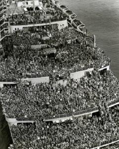 Soldiers Return Home at New York Harbor WWII Photo
