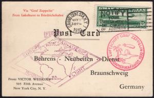 C13 65¢ Graf Zeppelin Postcard to Germany 1930