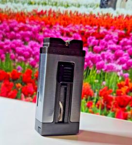 Colibri Silver Gunmetal Cigar Cutter Torch Lighter