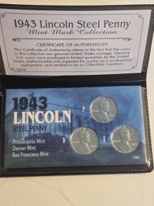 1943 Lincoln Steel Penny Mint Mark Set