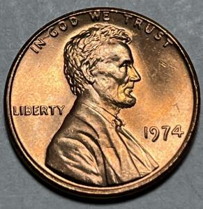 1974 No Mint Mark Double Rimmed BU Penny