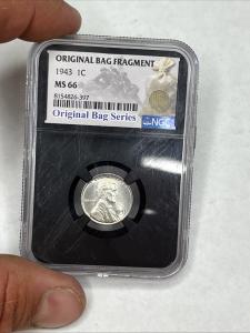 1943 MS66 Steel Lincoln Wheat Cent Coin Fragment
