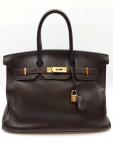 Hermes Birkin 35 Brown Clemence Gold Handbag