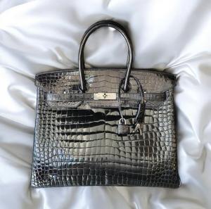 Black Hermes Porosus Crocodile 35cm Birkin Bag