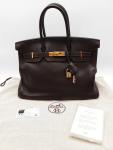 Hermes Birkin 35 Brown Clemence Gold Handbag
