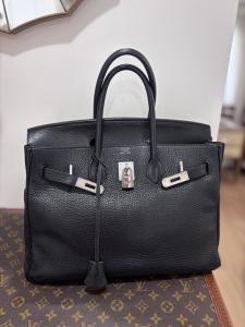 HERMES BIRKIN 35 Black Leather Bag with Palladium Hardware