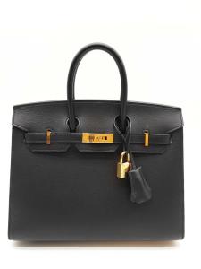 Hermes Birkin 25 Noir Black Handbag with Gold Hardware