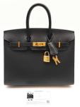 Hermes Birkin 25 Noir Black Handbag with Gold Hardware