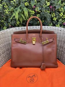 Hermes Birkin 35 Dark Brown Leather Handbag