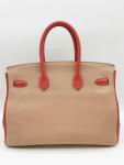 Gray and Red Hermes Birkin 35 Handbag