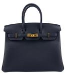 Hermès Birkin 25 Bleu Nuit Togo Leather Handbag