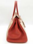 Gray and Red Hermes Birkin 35 Handbag