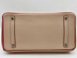 Gray and Red Hermes Birkin 35 Handbag