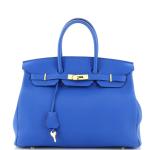 Blue Togo Hermes Birkin Handbag with Gold Hardware