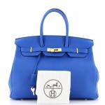 Blue Togo Hermes Birkin Handbag with Gold Hardware