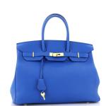 Blue Togo Hermes Birkin Handbag with Gold Hardware