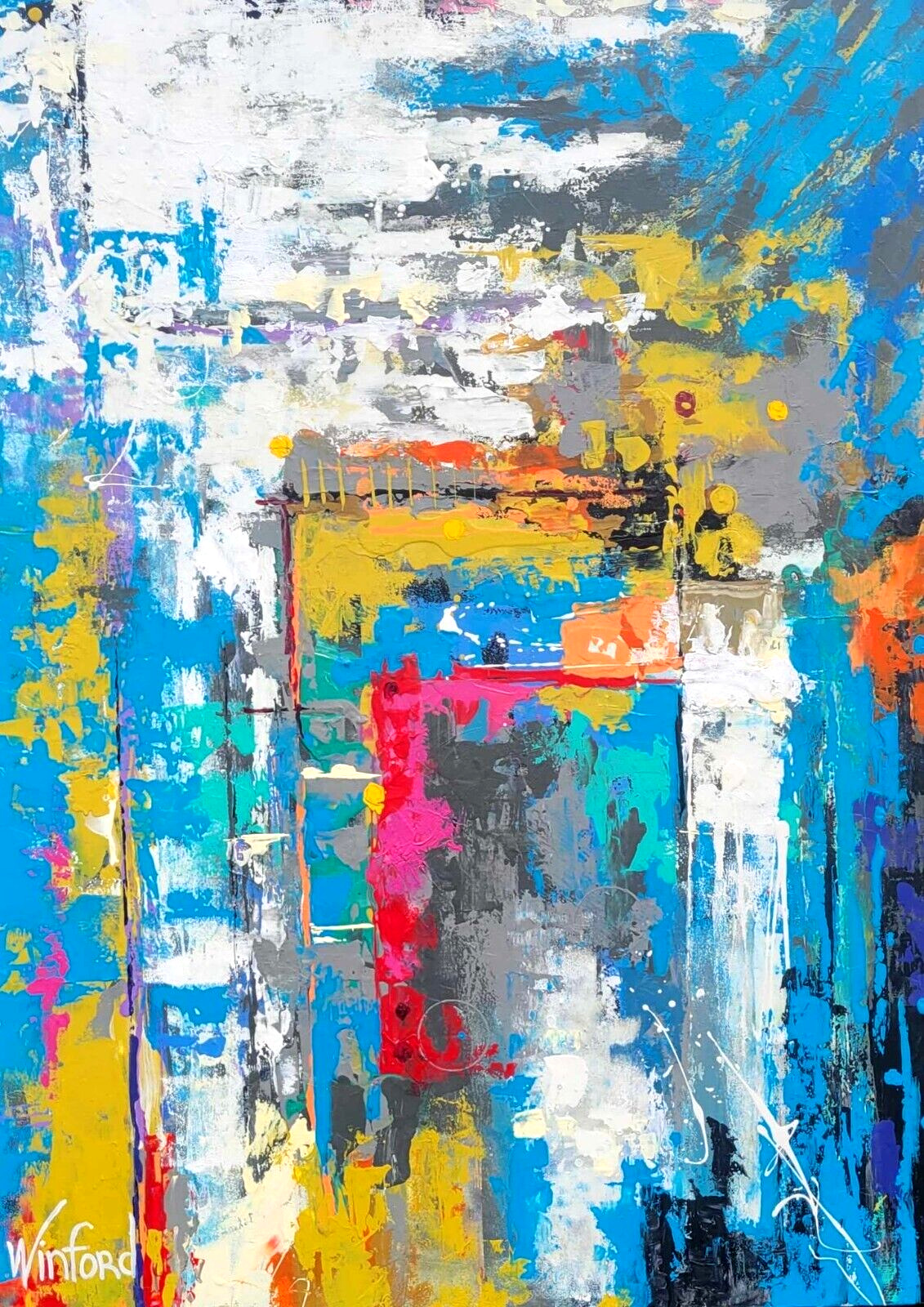 Abstract Caribbean Colors Painting - 60"H x 48"W