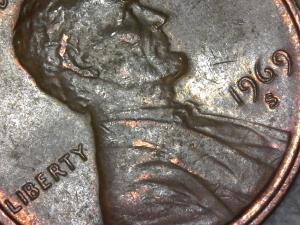 1969 S Double Die Lincoln Penny - Floating Roof